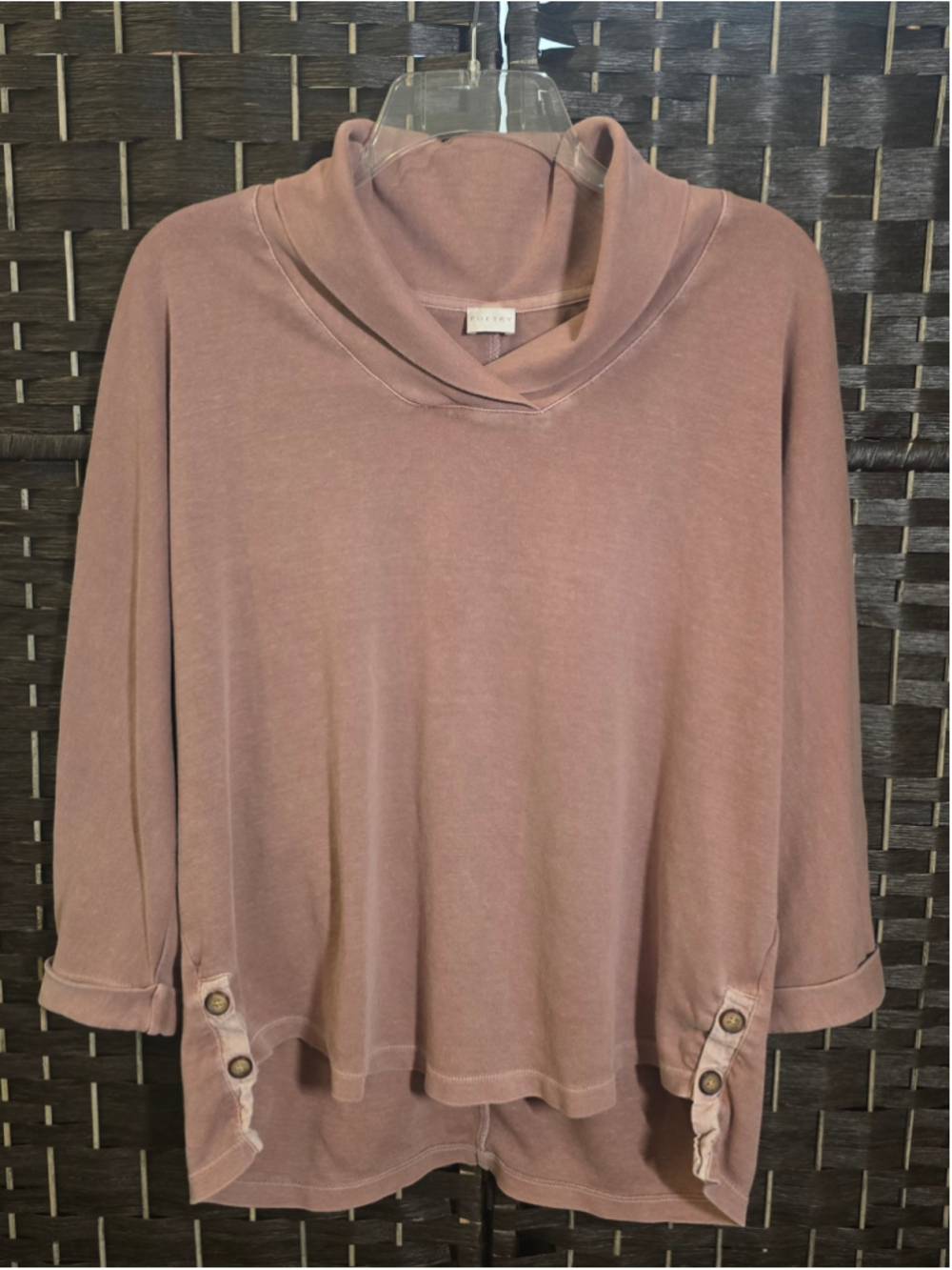 Poetry Hemp Organic Cotton Cowl Neck Pullover Top Button Side Slit Rose US 10